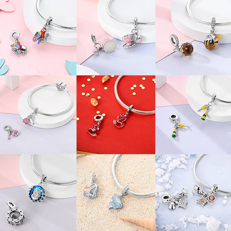 925 Sterling Silber Charm-Perlen Katze Mond Pfote Schmetterling Kreuz Sternennacht Krippenmotiv DIY Armband Halskette Geschenk für Frauen Mädchen – Detail 33