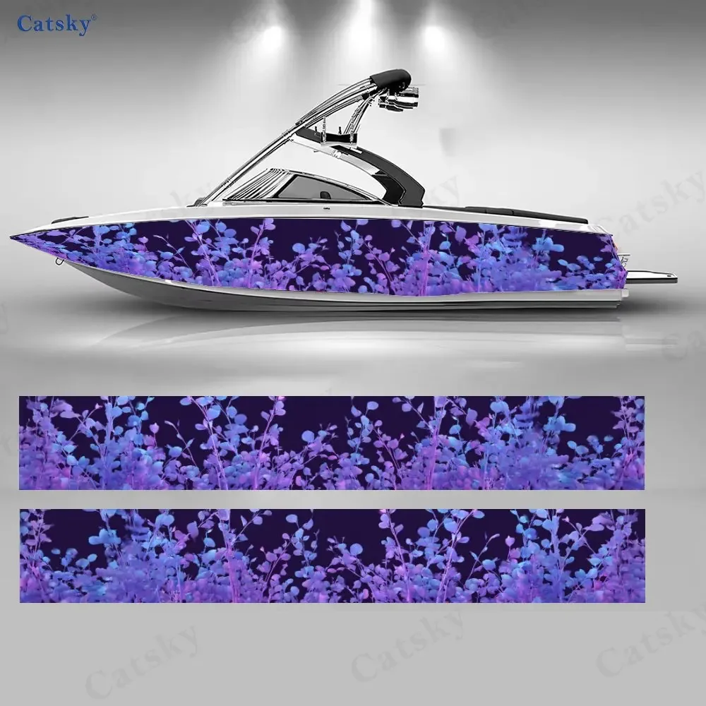Artistic Gradient Leaf Pattern Boat Stickers, PVC Waterproof Vinyl Wrap Decals for Fishing Boats, Durable and Stylish Design