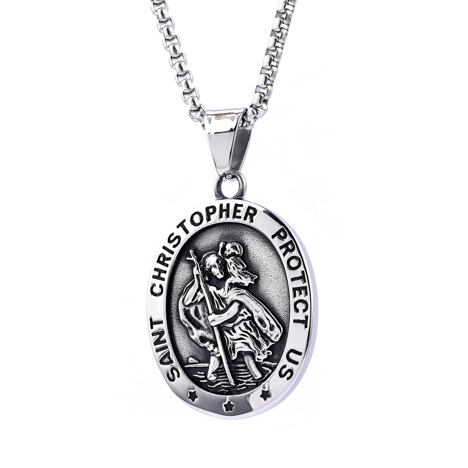 Wholesale Christian Jewelry Stainless Steel Saint Christopher Protect Us Christianity Pendants Necklaces