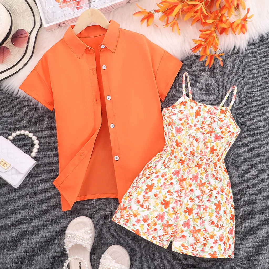 

Teens 2 Pcs Set Kids Girl Jumpsuit+Shirt Short Sleeve 8 9 10 11 12Y Summer Casual Fashion Oregon Floral Children Suit