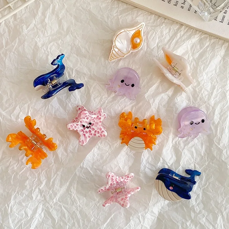 Cartoon Mini Sea Animals Hair Claw Clip Colorful Whale Crab Seahorse Conch for Women Kids Cute Creative Hair Accessories Gifts