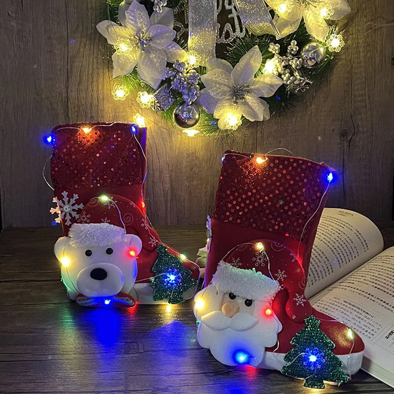 Christmas Stockings LED Light Up Santa Elk Socks Xmas Candy Gift Bag Fireplace Xmas Tree Decoration New Year Christmas Pendant