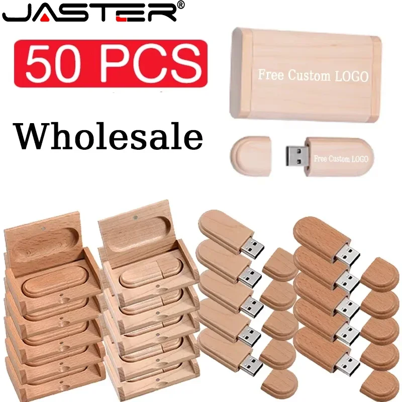 50 buah LOT Flash Drive USB 128GB gratis stik memori Logo kustom pena hadiah kreatif pernikahan 64GB Stik USB kayu Maple 32GB