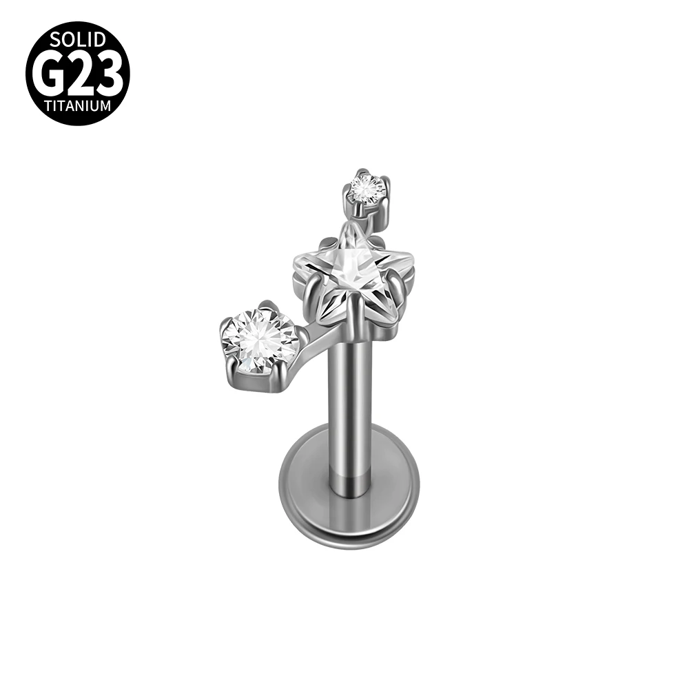 16G Cz Crown Pure Titanium Lip Studs