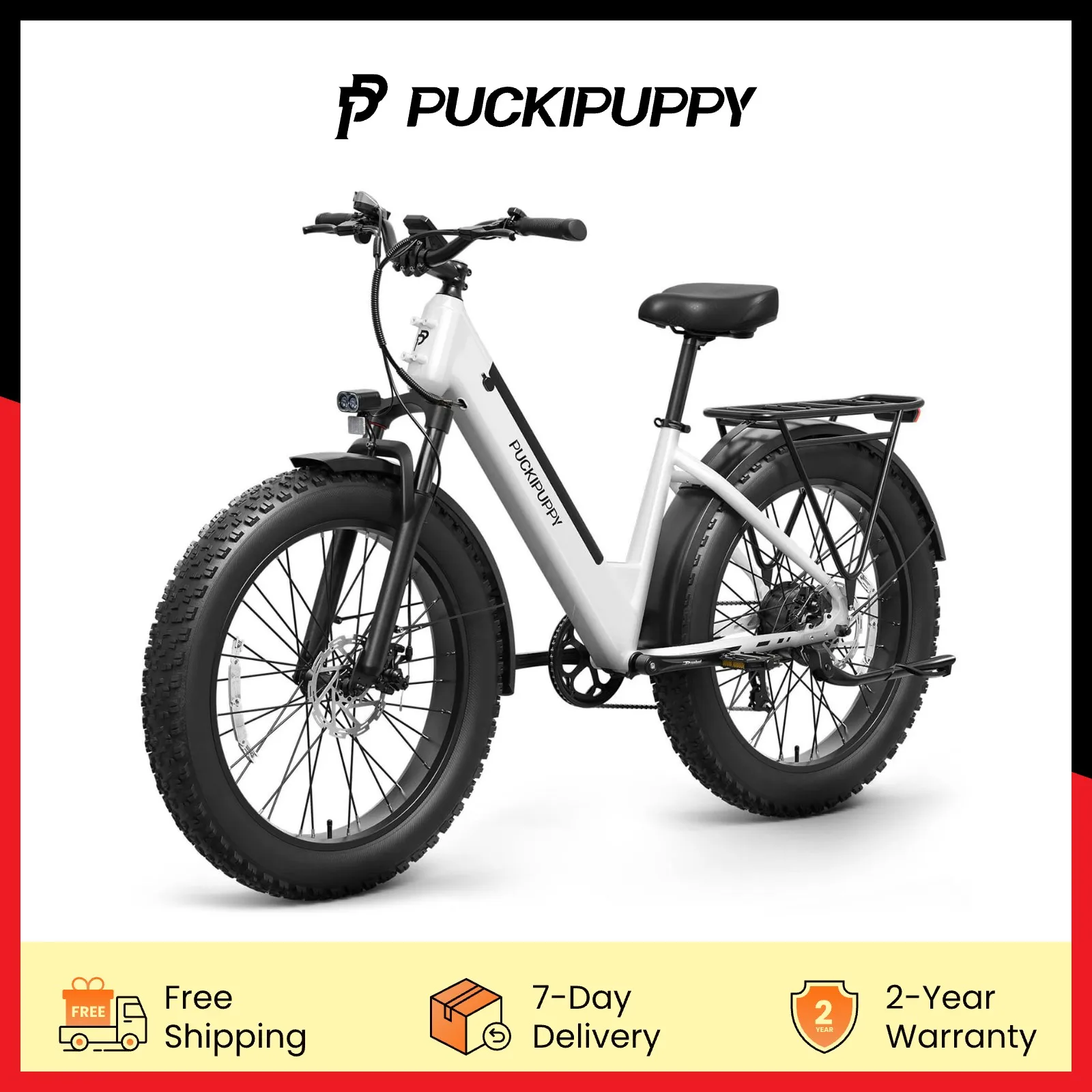 PUCKIPUPPY دراجة كهربائية للبالغين 960 واط الذروة 48 فولت 15AH دراجة كهربائية 7 سرعات جميع التضاريس 26 "الدهون الإطارات الجبهة تعليق E-الدراجة