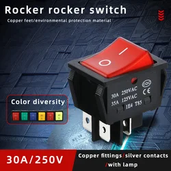 KCD4 rocker switch 6-pin/4-pin lock switch SPST/SPDT 20A 30A copper with light rocker power switch I/O 30A 250VAC red and green