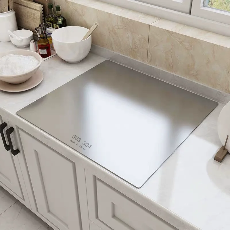 Kitchen SUS304 Stainless Steel Cutting Board Household Mildew-Resistant Large Multi-Functional Kneading Mat Rolling Board