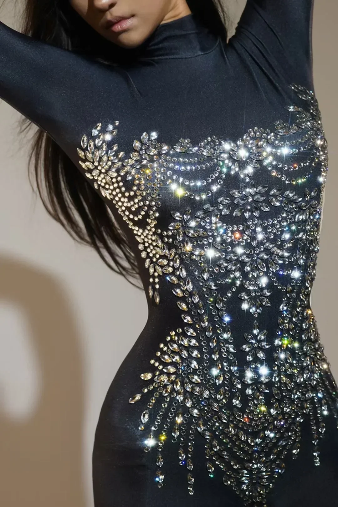 Tenue de soirée Sexy pour femmes, tenue de soirée, Drag Queen, chanteur, danseuse, Costume de spectacle sur scène, strass scintillant, combinaison extensible