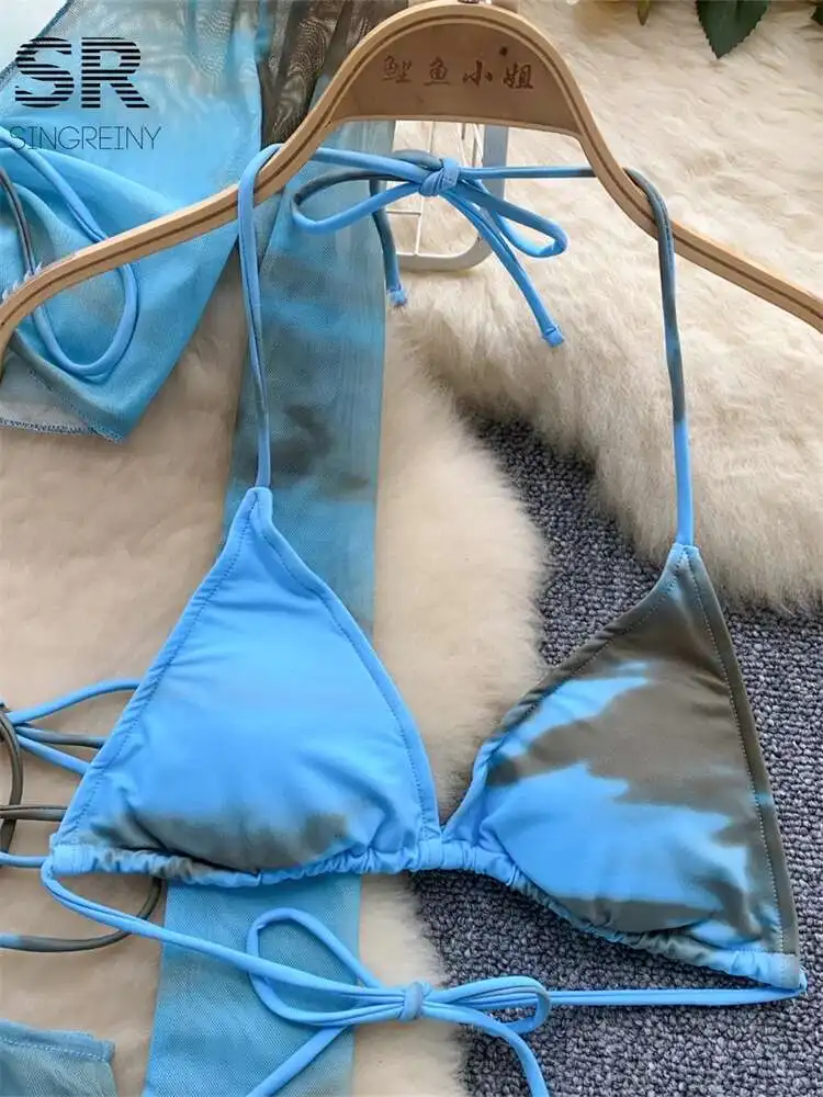 BabYoung Ternos Sexy Mulheres Verão Regata + Leggings Triangulares + Camisa de Manga Longa + Saia Curta Bodycon Conjuntos de 4 Peças de Férias