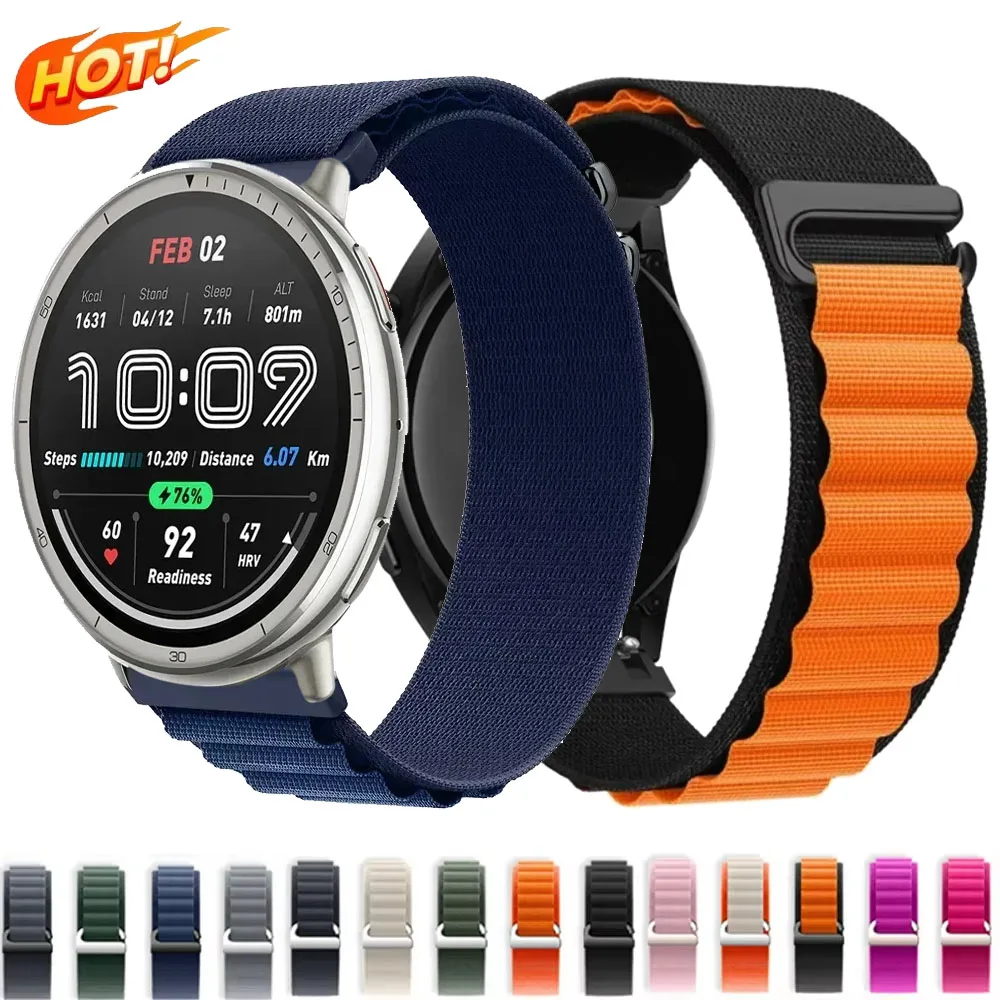 Alpineナイロンループストラップ 20mm 22mm Amazfit Bip 6 5 Active 2 GTS 4 Min Sportブレスレット Correa Amazfit GTR 4 3バランスリストバンド対応