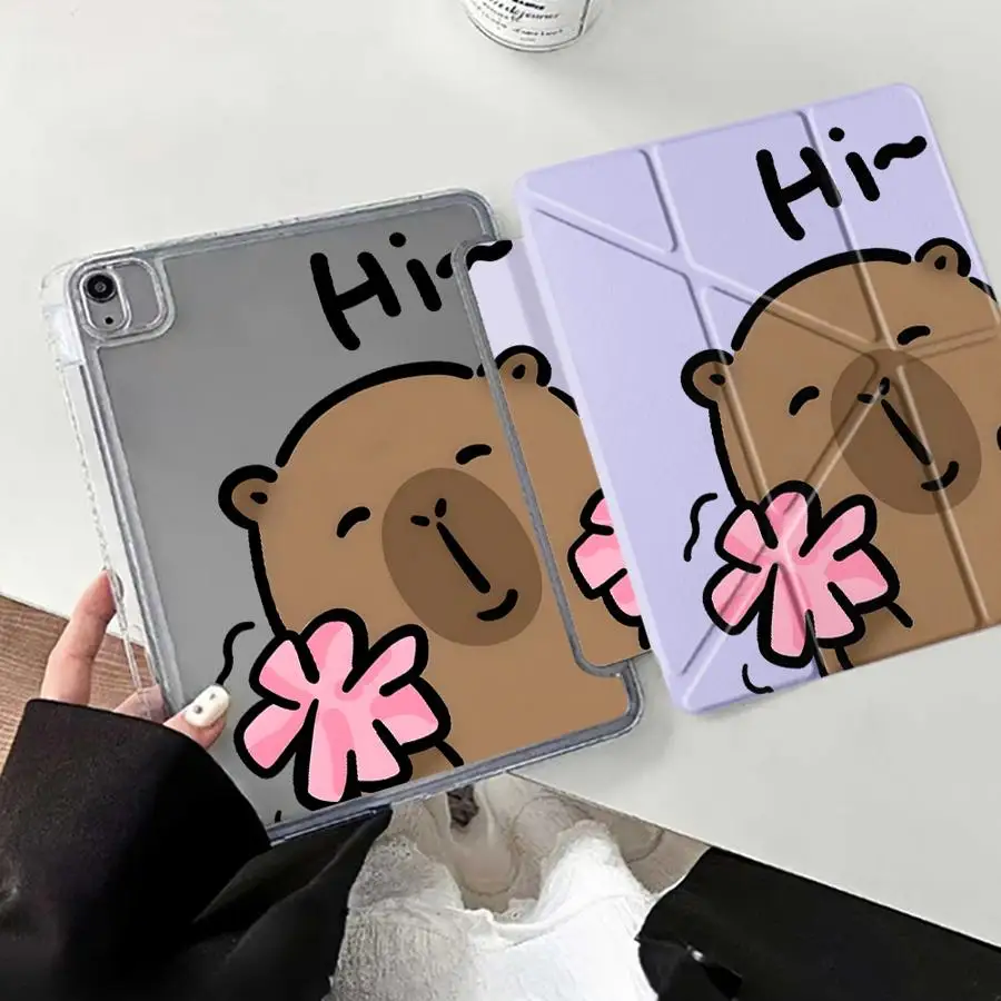 

Cartoon C-Capybara Y-Fold Holder Cover Tablet Case For iPad Mini 6 7 Air 4 5 M3 M2 1 2 M4 11inch Pro 11th 10th 9th 8th 7th