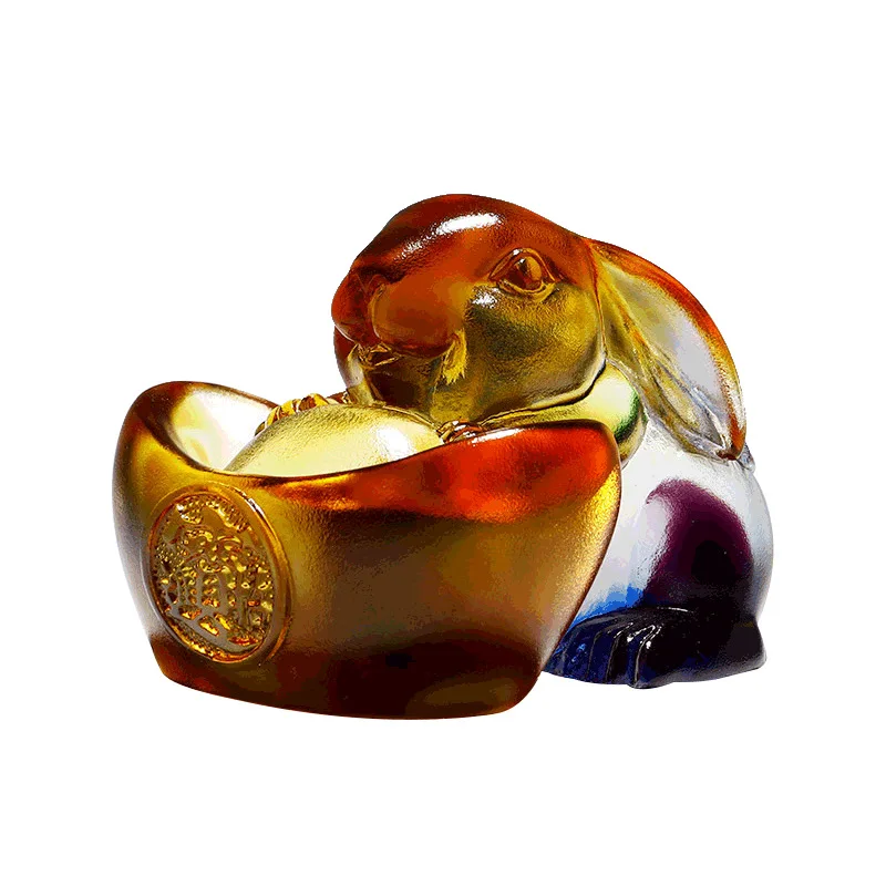 

Zodiac rabbit glazed ornament home decoration living room crystal ingot handicrafts opening housewarming gift