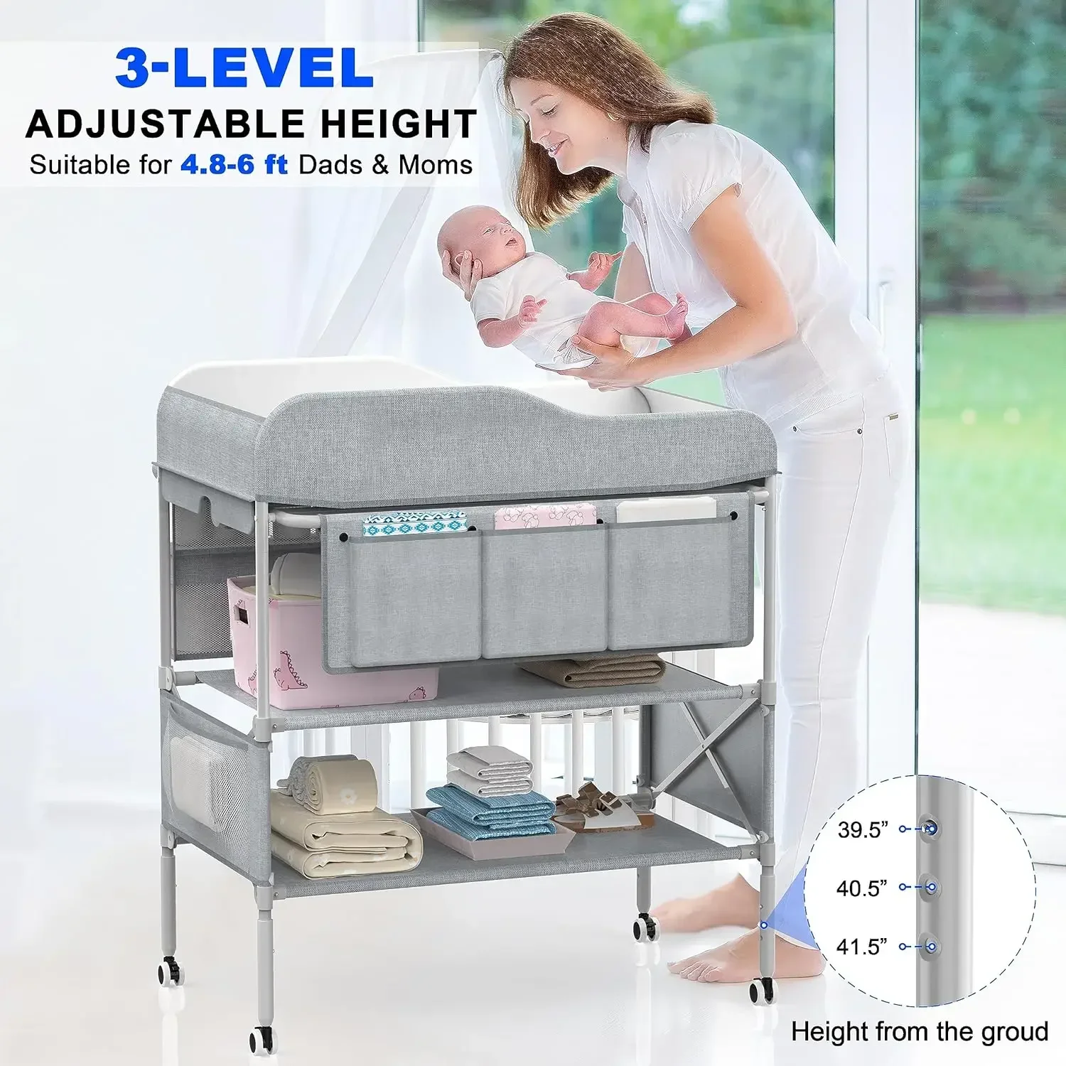 Portable Baby Changing Table, Foldable  Table Dresser   Station, Height Adjustable Waterproof Diaper Changin