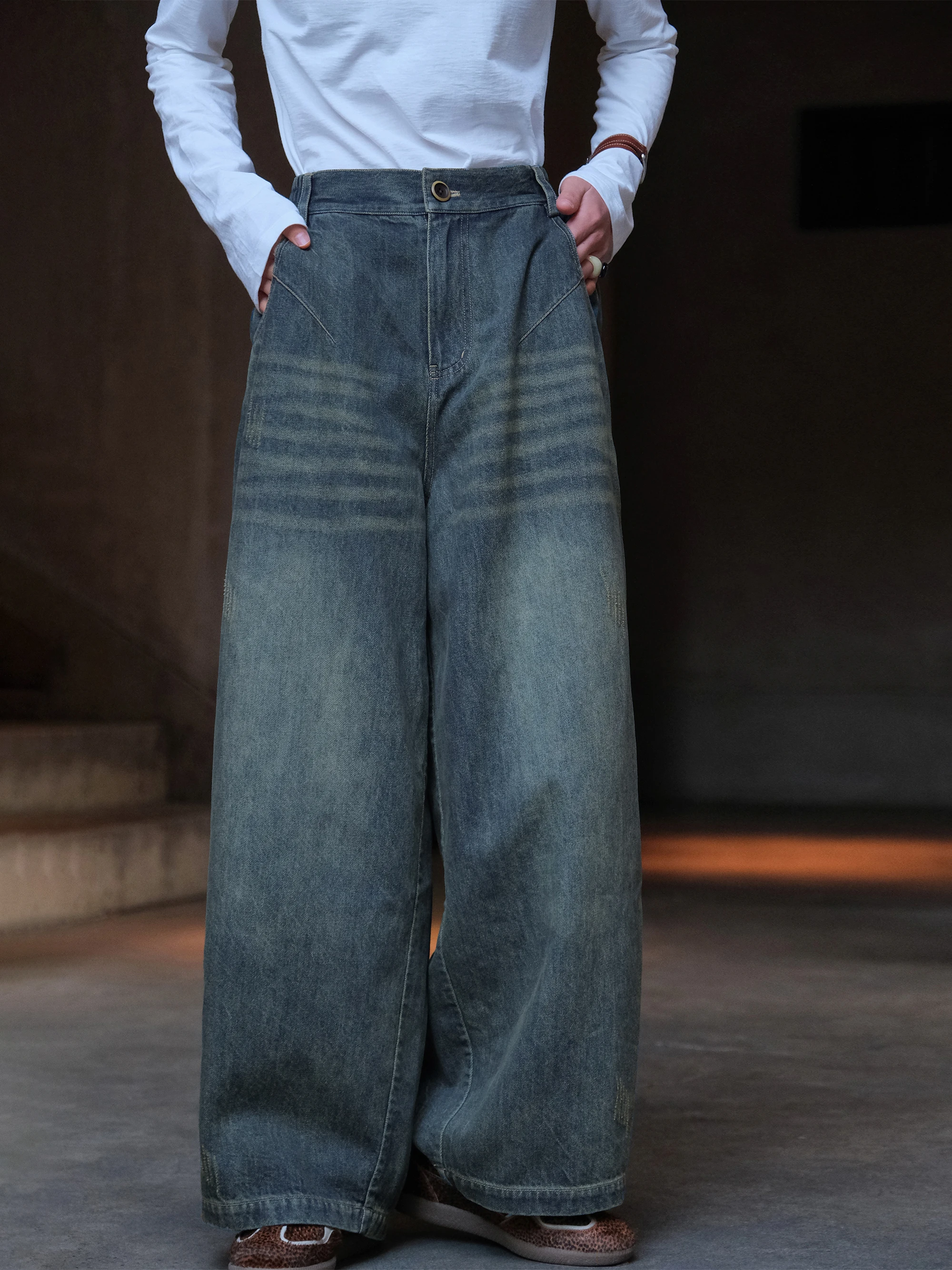 

Slimming High Waist Cotton Hanflax Denim Jeans Casual Washed Retro Style Spring New Arrival Women's Straight Leg Jeans
