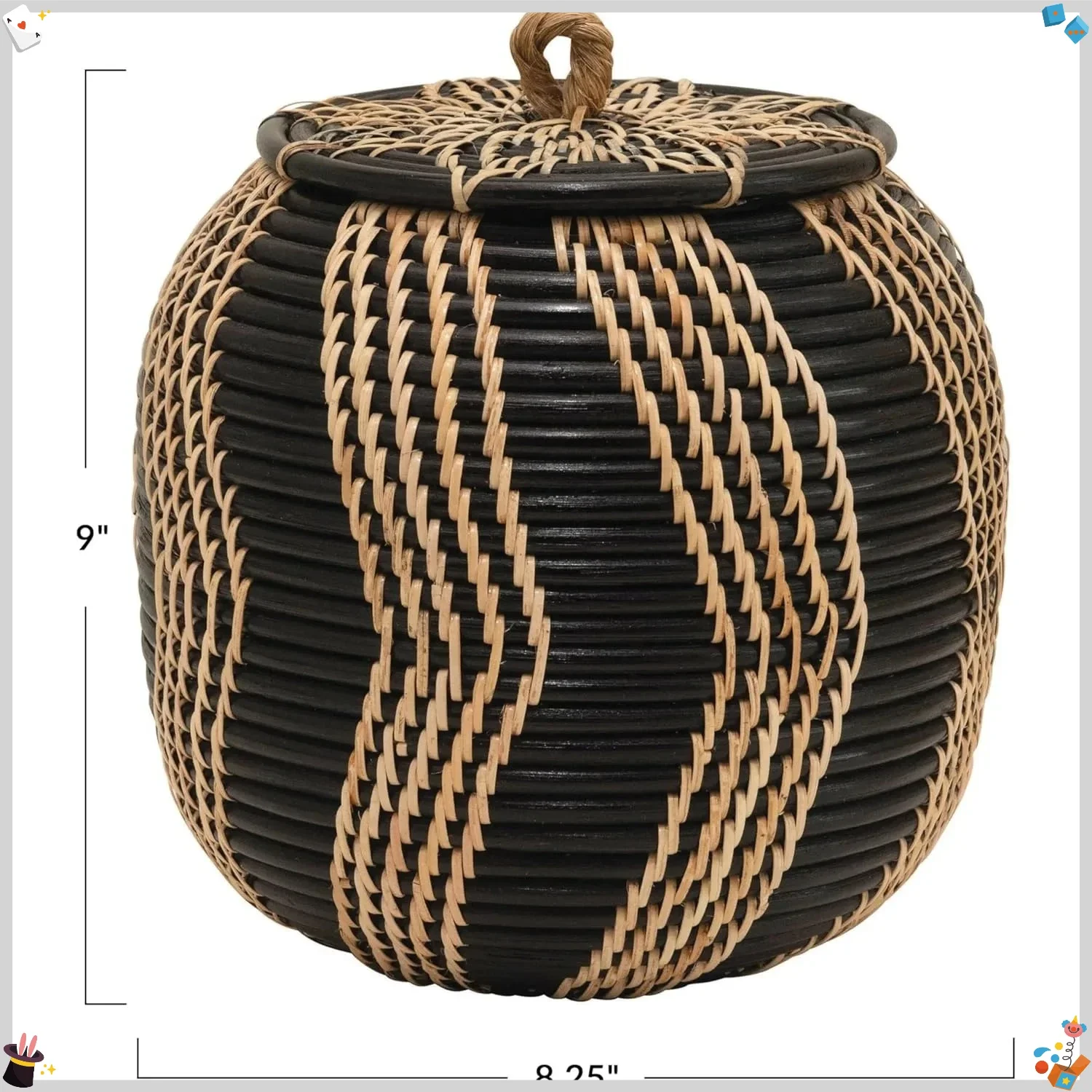 

Корзина для хранения из ротанга ручной работы в стиле бохо с крышкой, натуральный черный цвет, для детских игрушек и декора гостиной