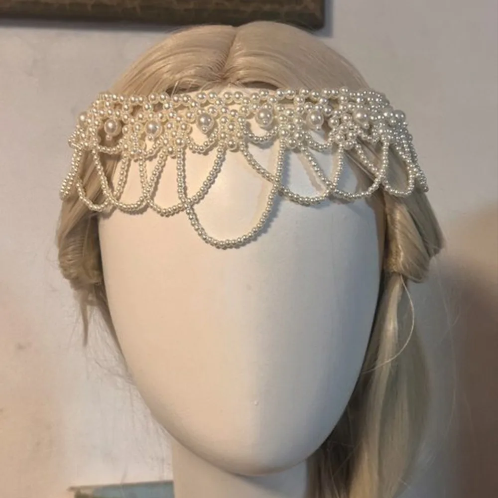 

Retro White Beaded Bride Headdress French Style Pearl Bridal Headwear Elegant Wedding Hair Jewelry Hair Accessories