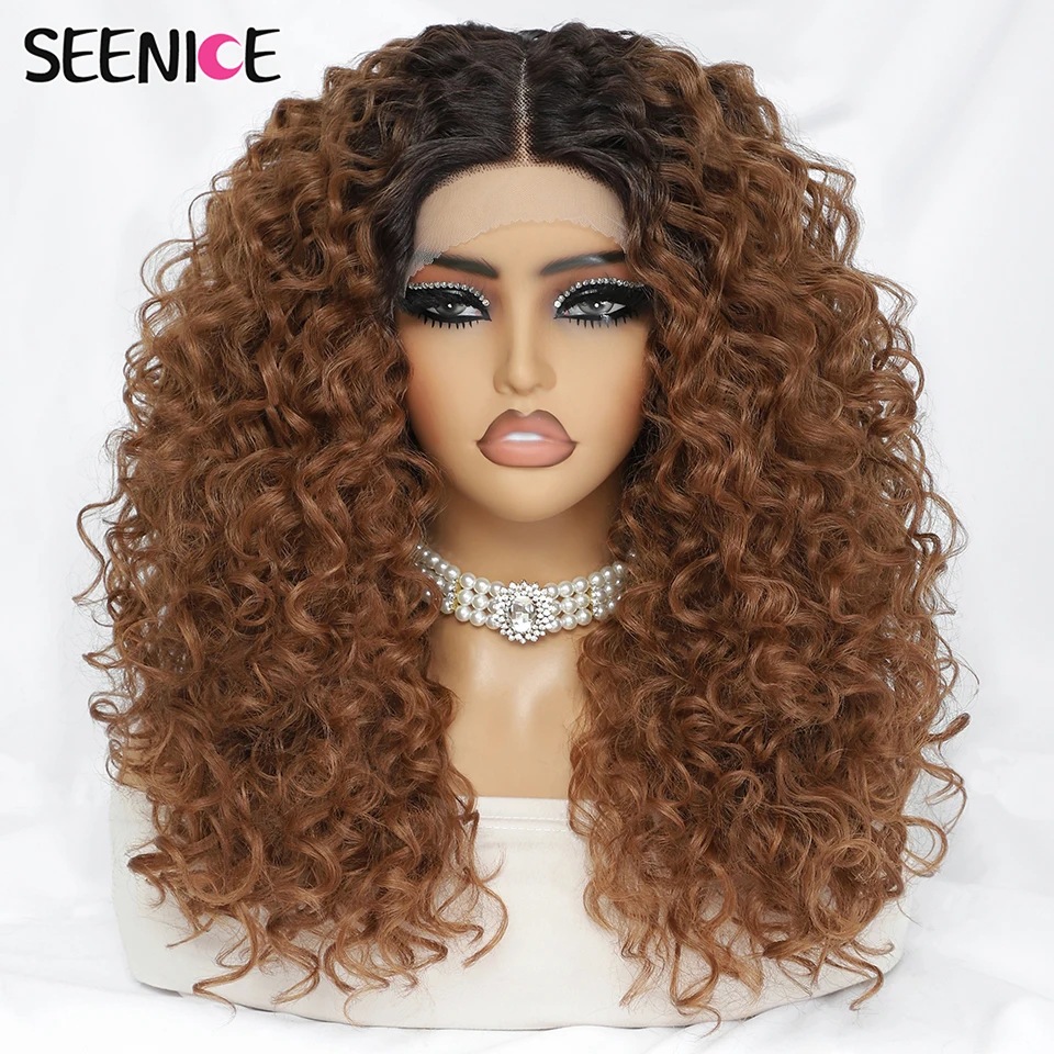 20Inch Afro Kinky Curly Synthetic Lace Front Wigs Black Blonde Wig For Women Female Ginger Heat Resistant Natural Cosplay Wig