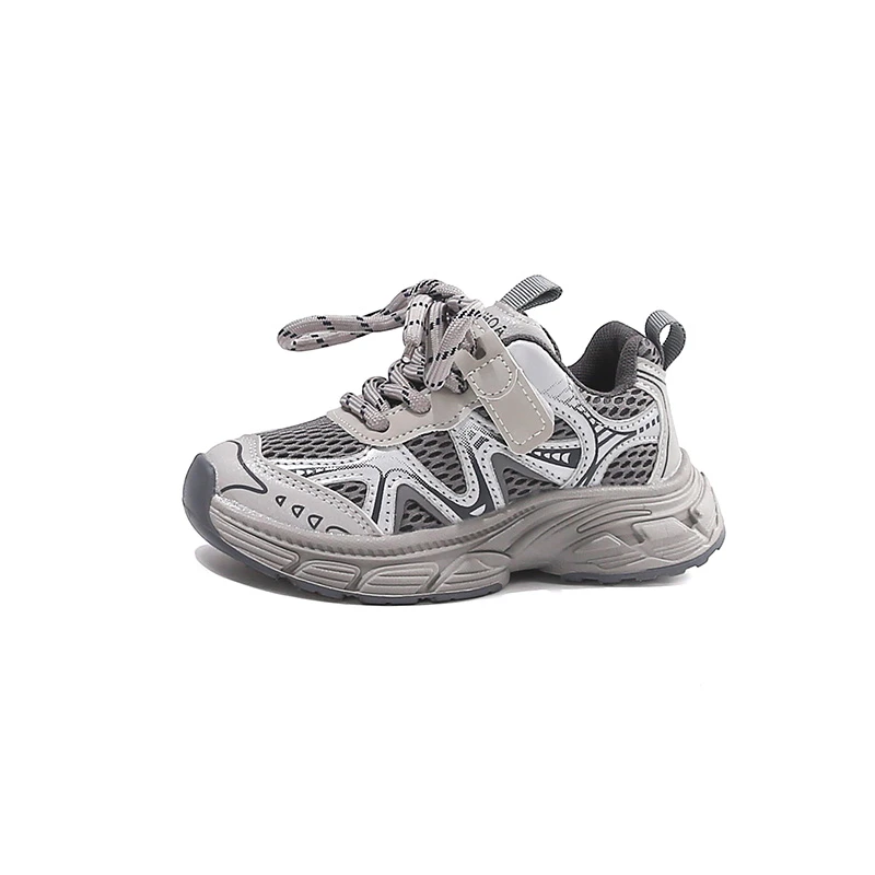 Kids Chunky Mesh Dad Sneakers Lace Up, Breathable Thick Cushion Sole Non Slip Casual Walking Shoes for Boys Girls EU Size 22-37