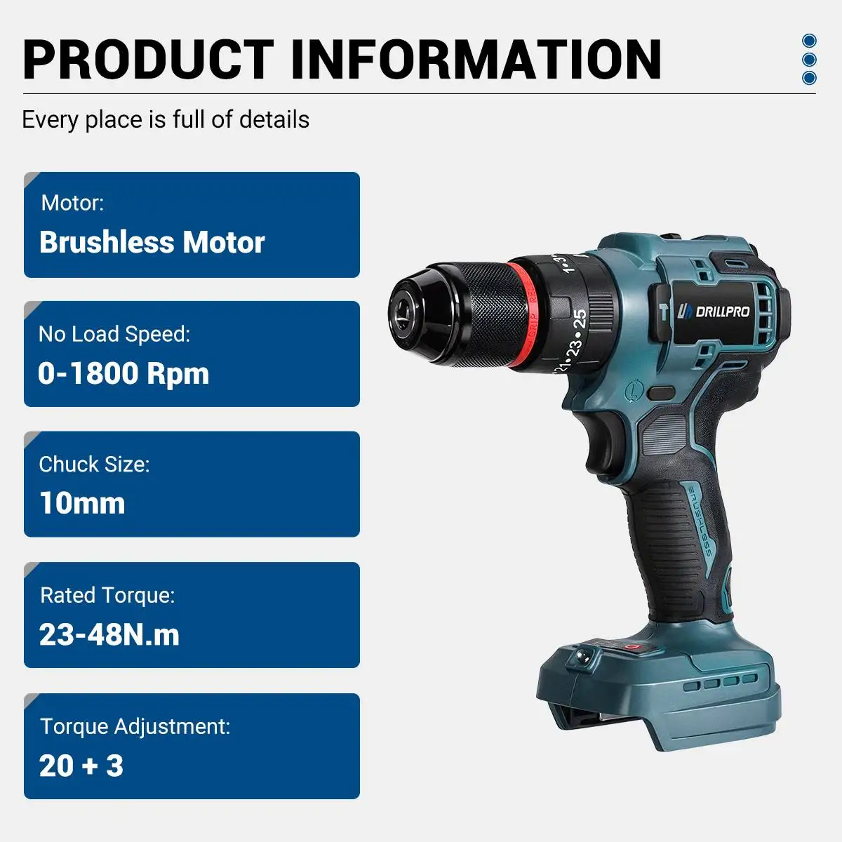 Imagem -02 - Drillpro-brushless Electric Impact Drill Velocidade Chave de Fenda sem Fio Faça Você Mesmo Driver Ferramenta Elétrica para Makita Bateria 2348 N.m Torque