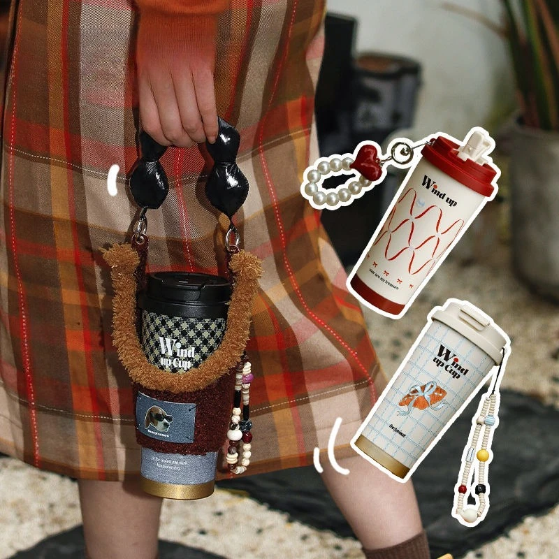 

Portable large-capacity cartoon straw thermos cup