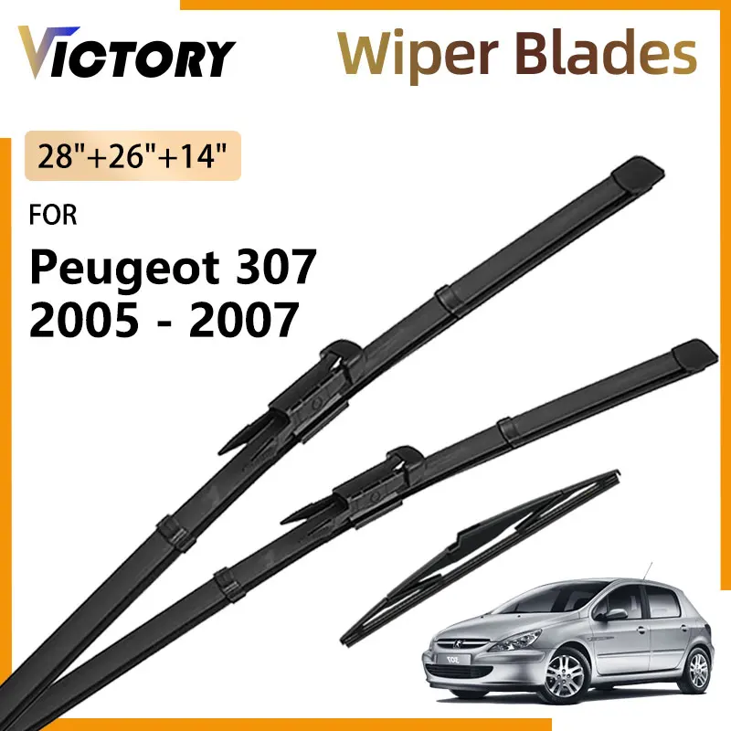 

Front Rear Wiper Blade For Peugeot 307 2005 2006 2007 Accessorie Natural Rubber Windshield Windscreen Window Brushes 28"+26"+14"