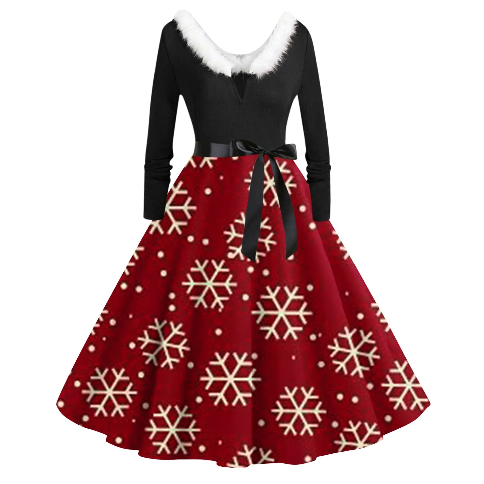 Robe Christmas Dresses For Women Winter Pinup Rockabilly Sexy Cosplay Party Dress Santa Claus Snow Print Cocktail Prom Dress