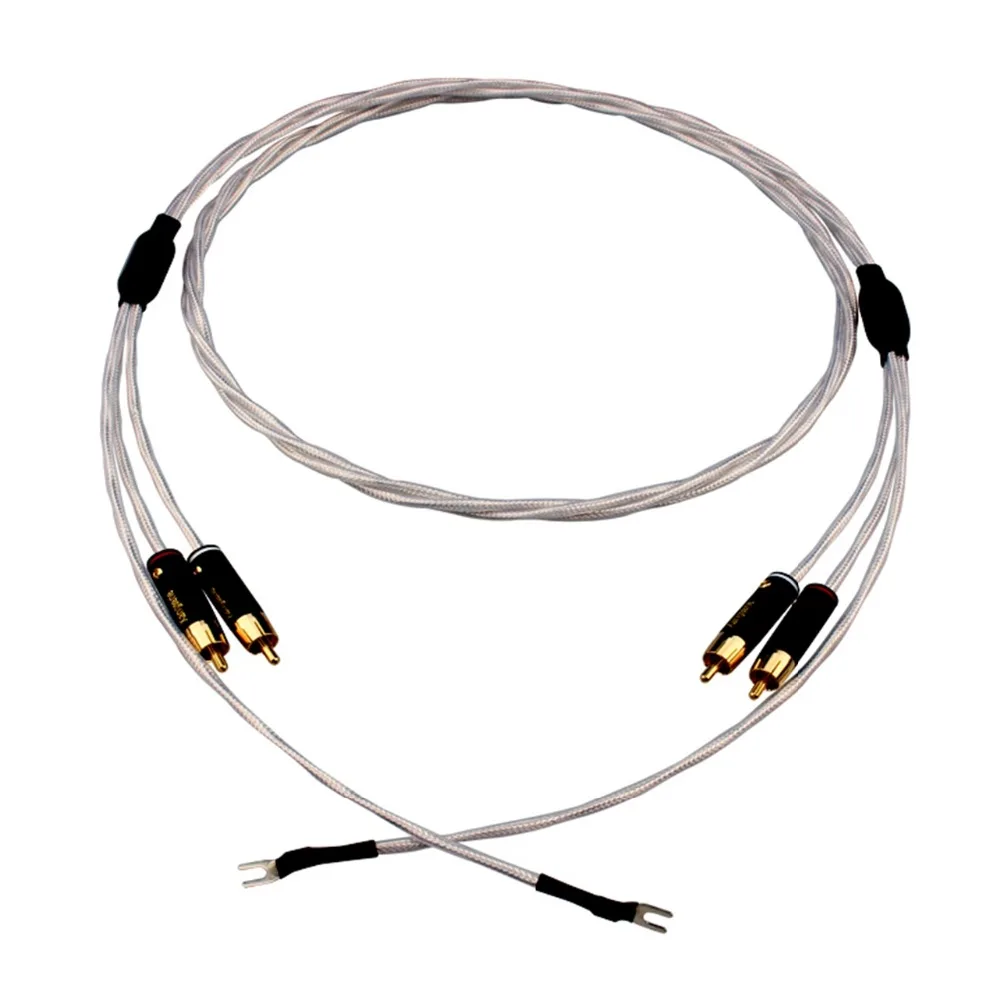 

New HIFI 7N OFC 2RCA Male to Male Silver-Plated Shielded Sire Vinyl LP Tonearm Cable Fever Sing and Replay Audio Cable