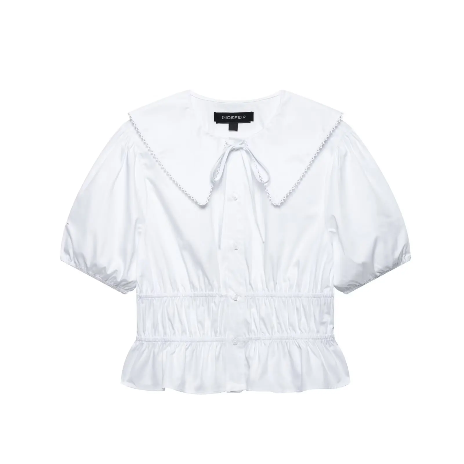 Camisas de mujer Blusa blanca con volantes Camisas y blusas Cropbow Camisas de manga corta con cordones Blusas con cuello de muñeca abotonada 2025