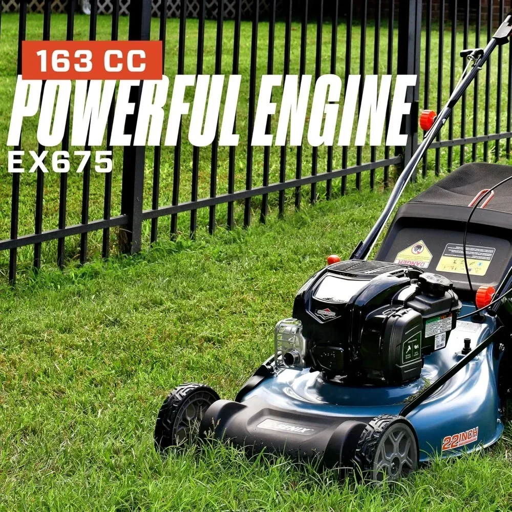 22-Inch Self Propelled Gas Lawn Mower with 163 cc 4-Cycle Engine, 3-in-1 Rear Wheel Drive Single Speed Lawnmower