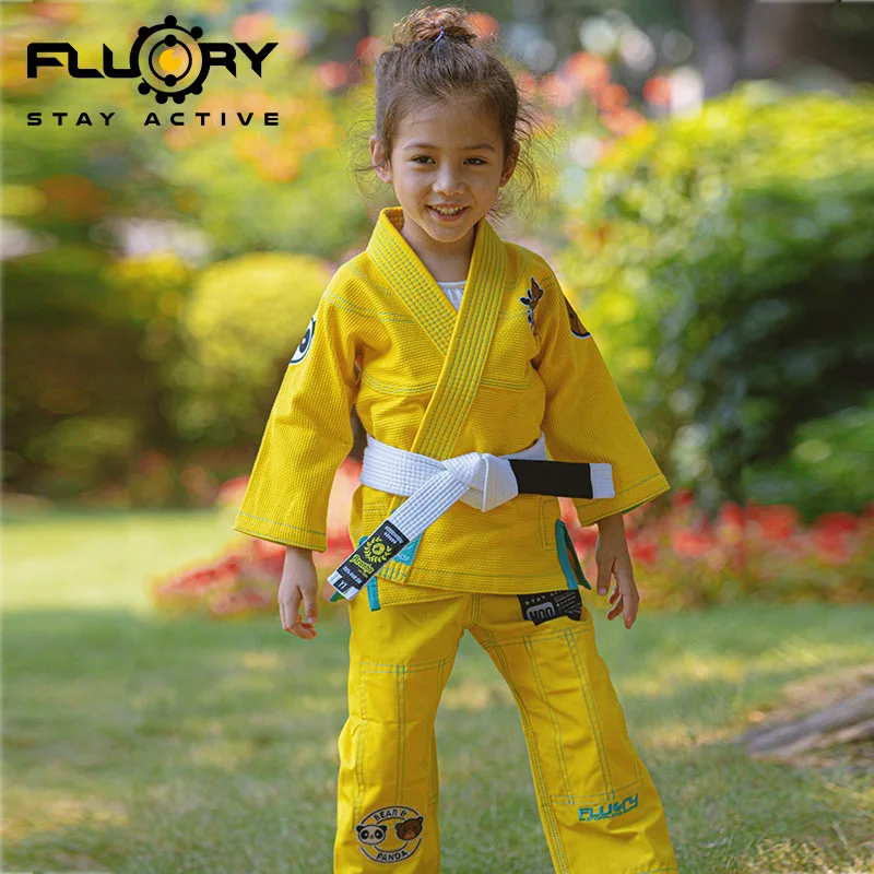 Fluory Cute karate Dobok Child Uniform Suit WKF Judo White Collar Kickboxing MMA Martial Arts Training Clothes