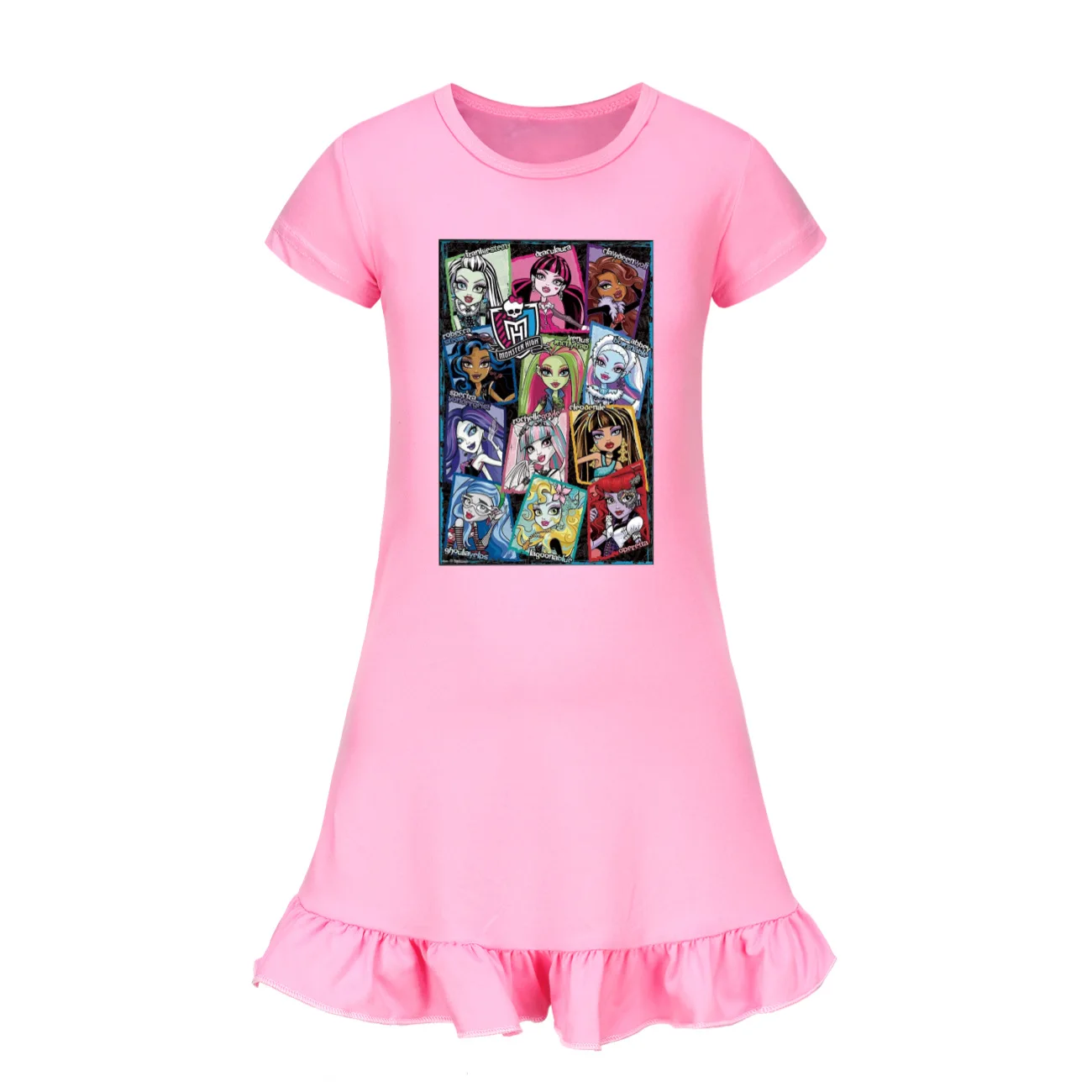 New Monster High Doll Clothes Kids Short Sleeve Sleepwear Girls 2024 Summer Casual Dresses Children Cartoon Draculaura Nightgown