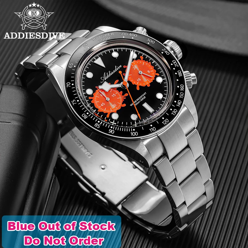 

ADDIESDIVE AD2520 Luxury Mens Quartz Watch VK64 Chronograph Ceramic Bezel Steel Bracelet Luminous Hands Daily Waterproof Watch