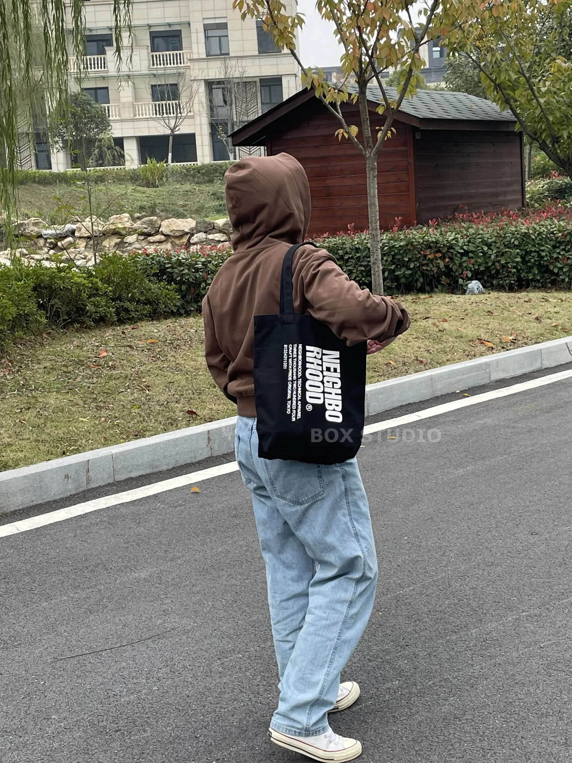 NBHD tas punggung kanvas ramah lingkungan Pria Wanita tas Tote selempang empat musim kasual bercetak huruf tas tangan sederhana Jepang Tokyo