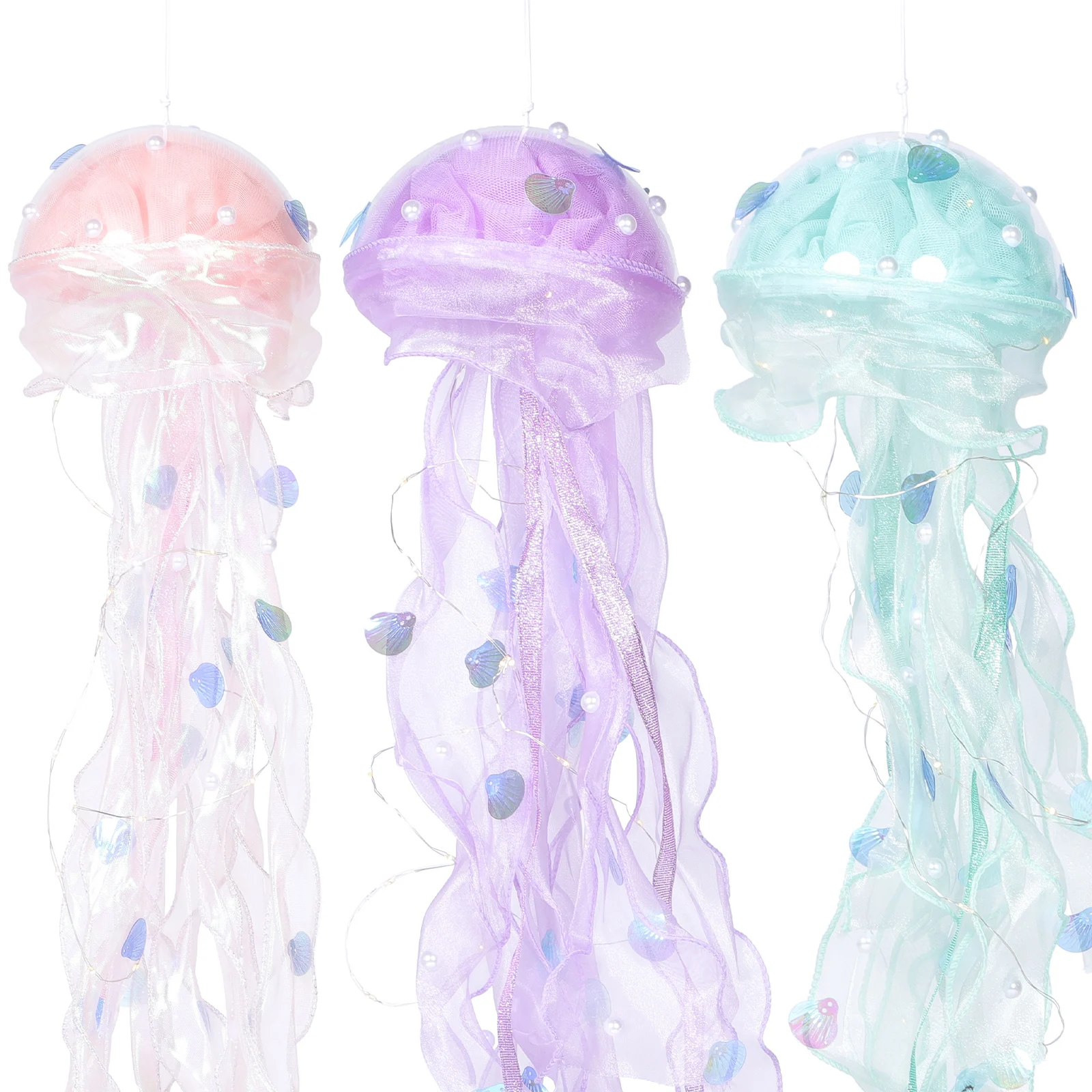 

3 Pcs DIY Material Pack Jellyfish Lamp Paper Lanterns Pink Green Purple LED Atmosphere Light Hanging Bedroom Decor Birthday