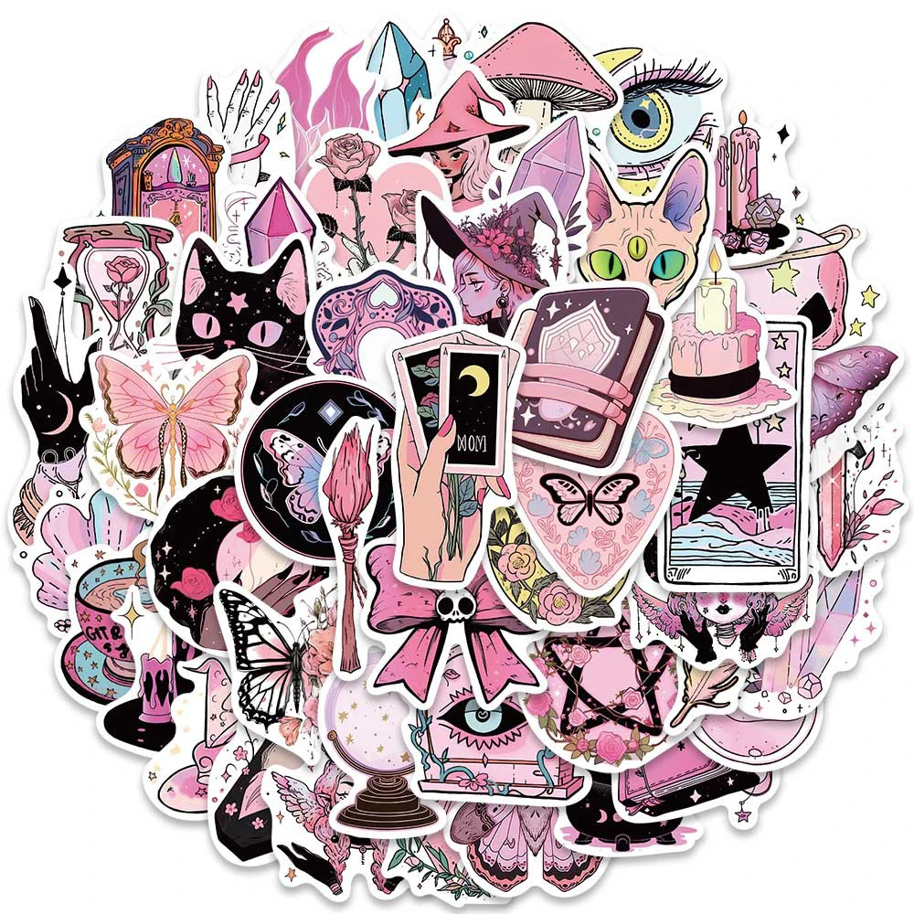 10/30/50pcs Pink Witchy Magic Gothic Apothecary Tarot Witch Sticker Aesthetic Cute Cartoon Decal Cool Decoration Sticker Kid Toy