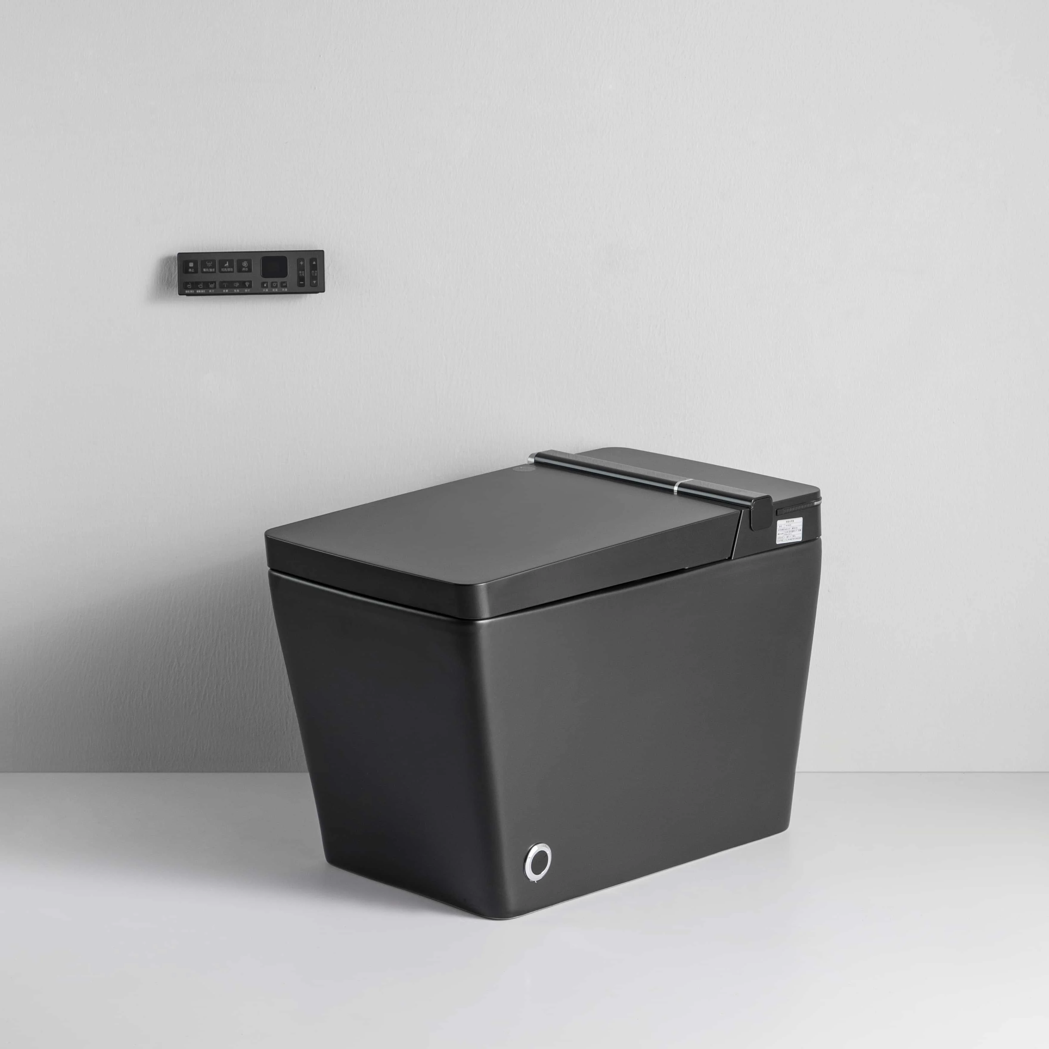 

Черно-белый квадратный умный напольный унитаз, современный кастрюля, высокотехнологичное биде, элегантный дизайн, роскошный туалет для обновления ванной комнаты