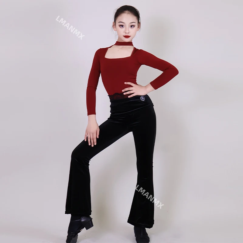 Vestido de baile latino para niños, conjunto profesional de pantalones Micro Pull, otoño/invierno, nuevo vestido de actuación para niños, 2025