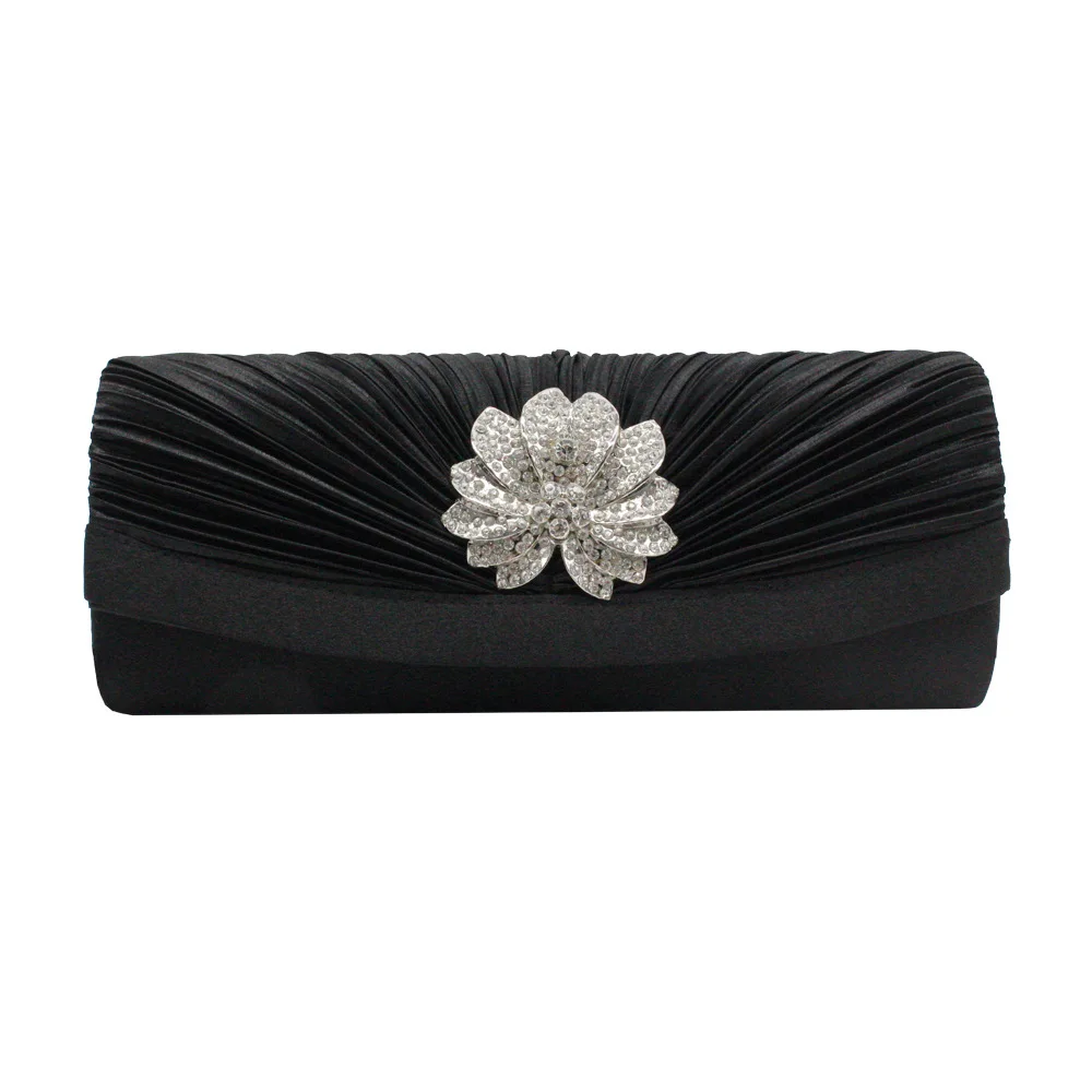 Women Evening Bag 2022 Fashion Satin Folds Ladies Wedding Clutches Rhinestone Crossbody Party Handbag With Chain Banquet Purse