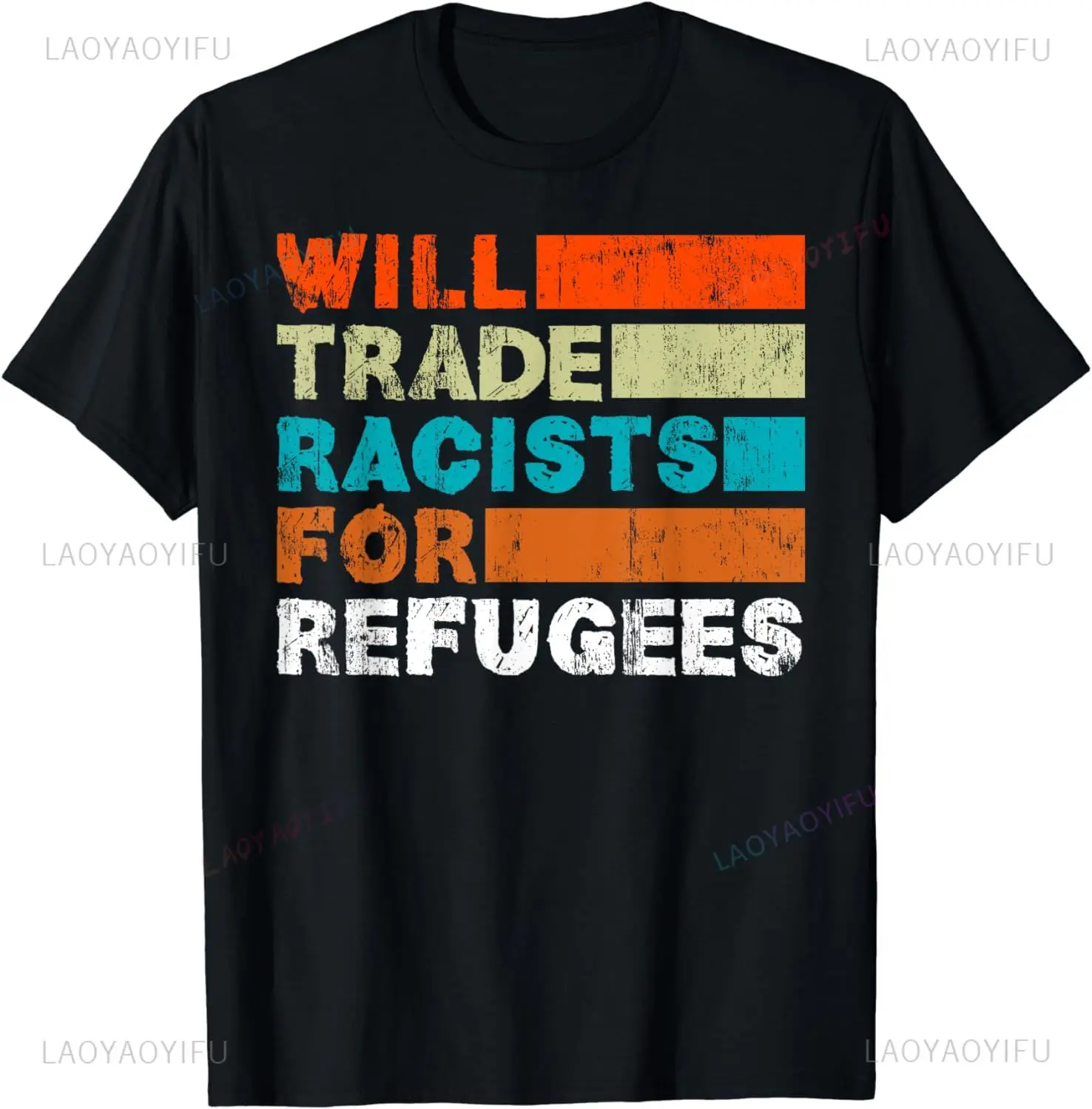 Trade Racist for Refugee - Welcome Refugee T-shirt Casual Breathable Top Oversized Short-sleeved Shirt