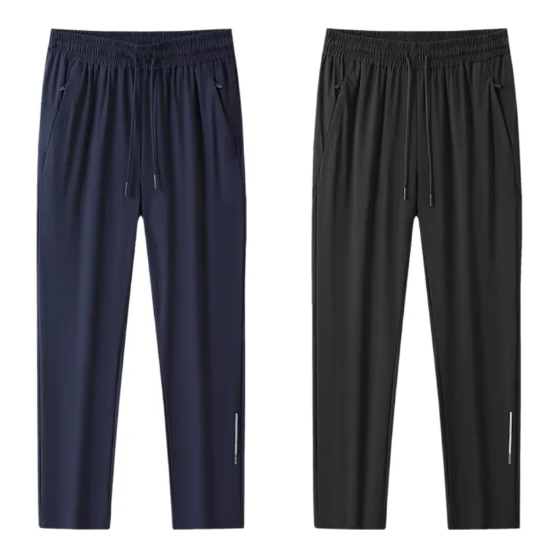 Summer High Elasticity Breathable Trend Versatile Ice Silk Pants Men's Outdoor Tennis Training Fast Drying Straight Leg Pants