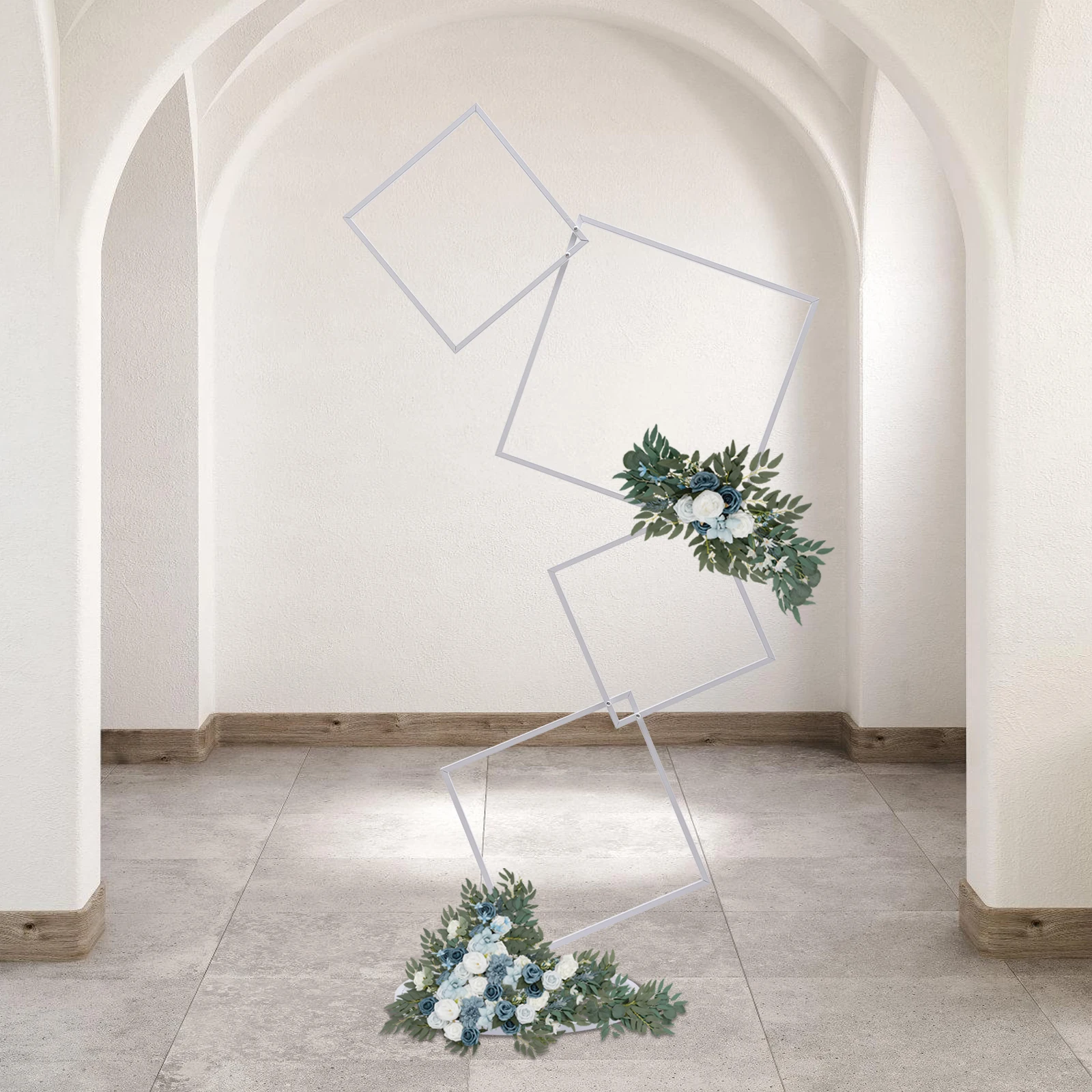 

4 Tiers Metal Wedding Arch Flower Stand Detachable Square Balloon Frame for Photo Booth Background Decoration