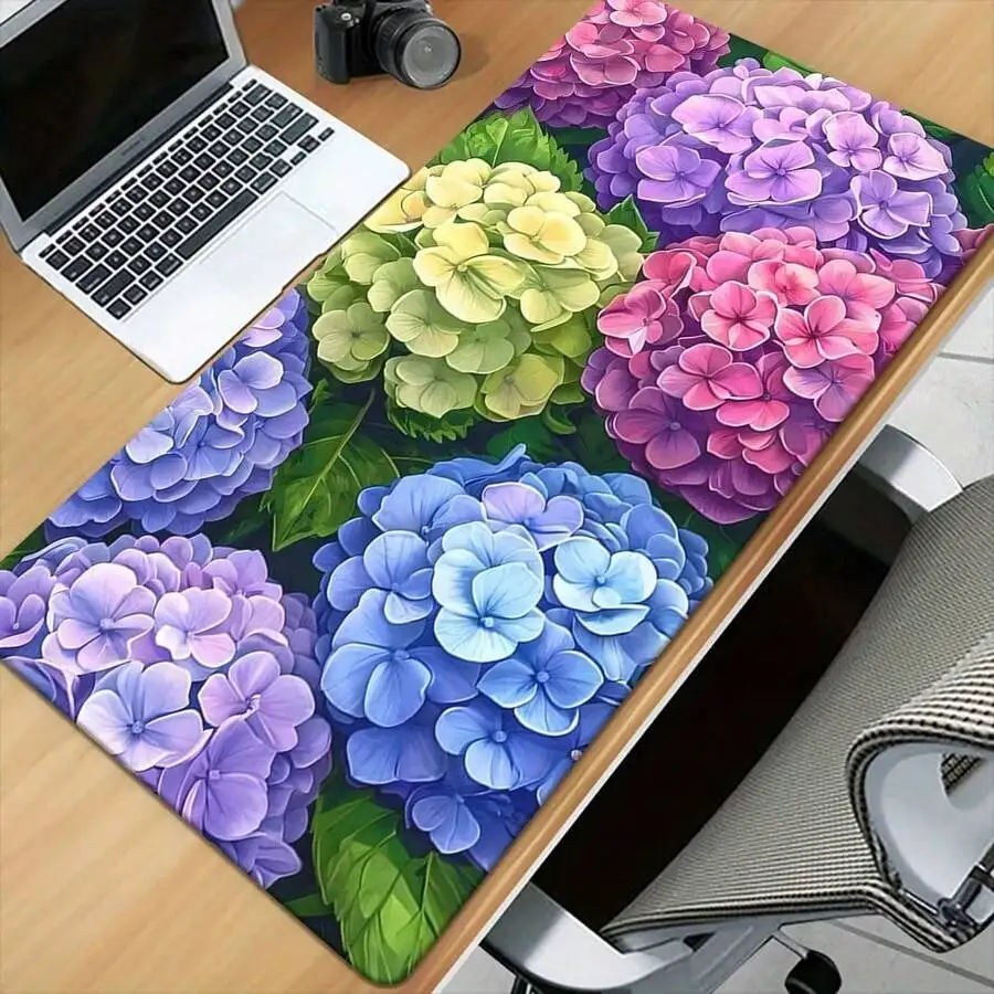 Extra Large Desk Mat Non-Slip Washable Thick Cushioned Office Gaming Table Mat With Hydrangea Print