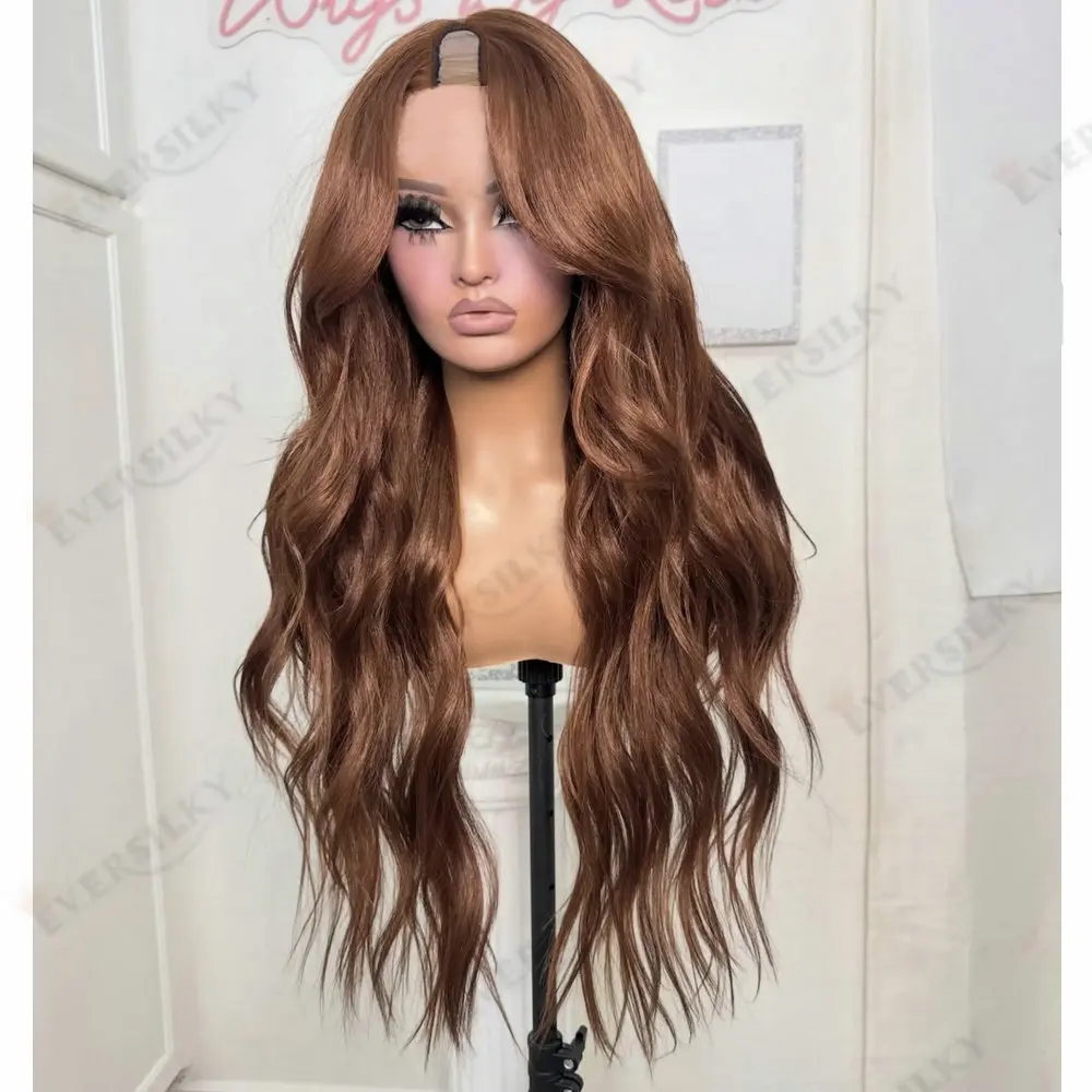 Glueless Long Loose Wave Light Brown 1x4 U Part Human Hair Wigs 250Density 1x4Size V Part Wigs for Black Women Full Machine Made