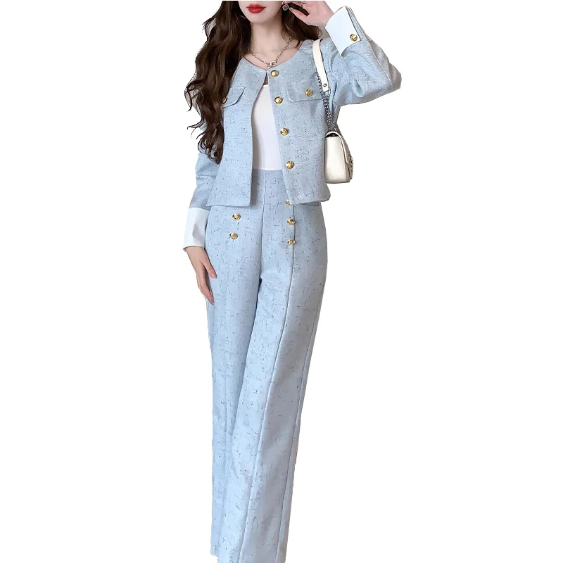 Women\'s Spring/Autumn Tweed Set 2024 Small Fragrant Short Coat+Pants 2 pcs Set