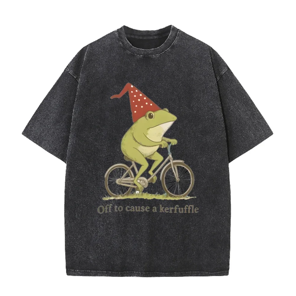 2026 Unisex Off To Cause A Kerfuffle Frog T Shirt Funny Weirdcore Graphic Tee Cotton Loose Short Sleeve Summer Casual Streetwear