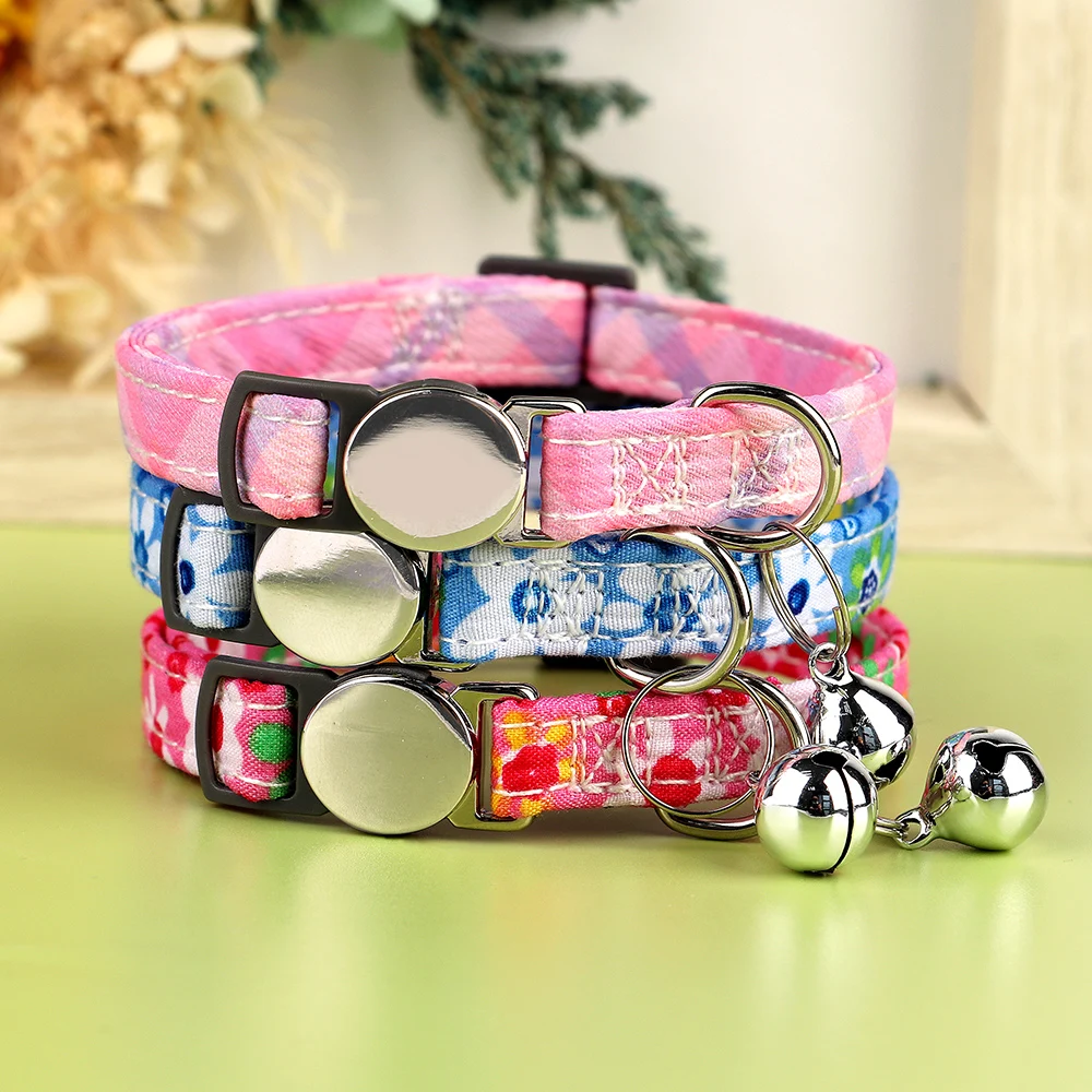 Cute Printed Cat Collar Adjustable Kitten Puppy Collars With Bell Anti-lost Cats Collars Necklace Cat Accessories