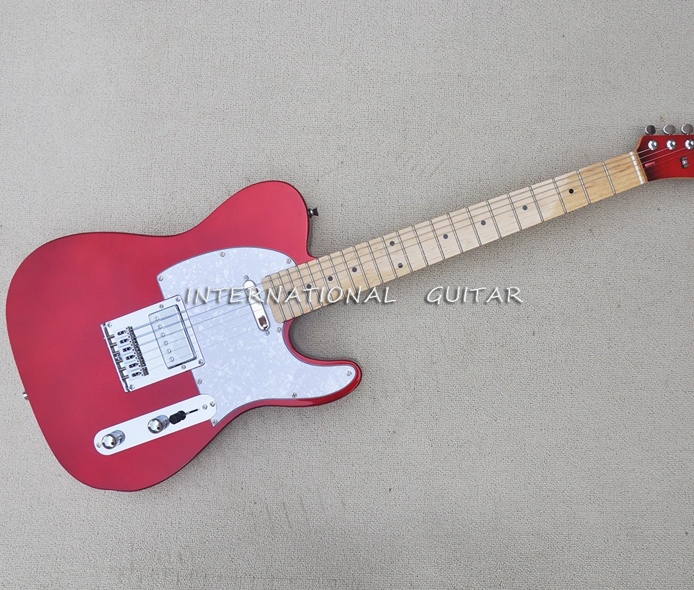

6 Strings Metal Red Electric Guitar with White Pearl Pickguard,Maple Fretboard