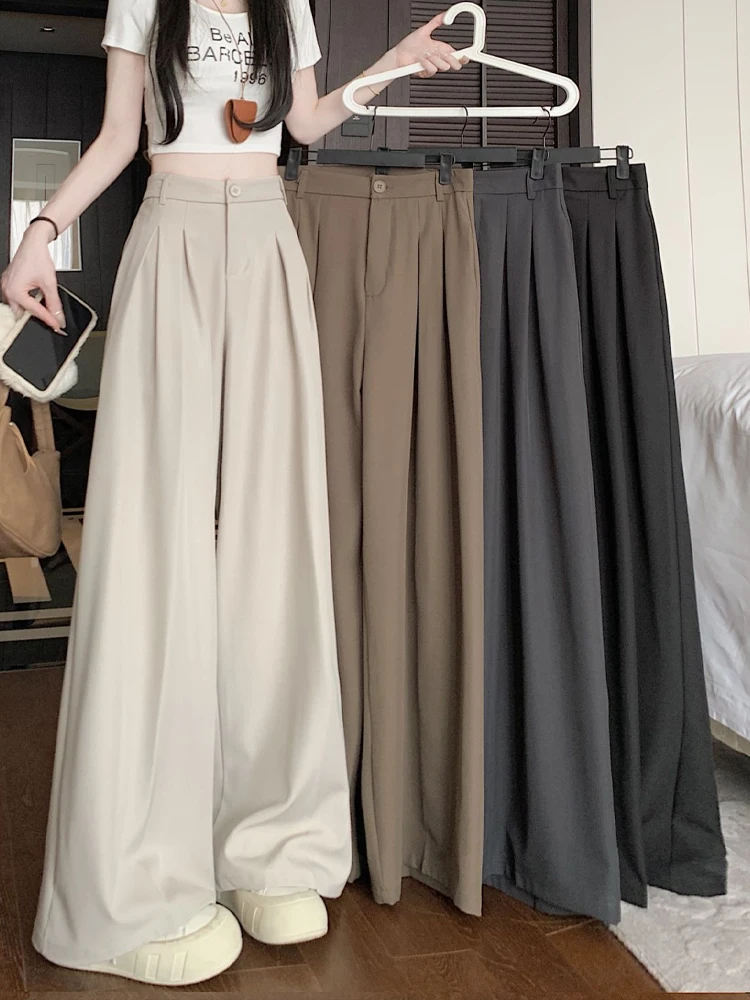 

High Waist Wide Leg Suit Pants Women's Spring Summer Loose Floor Length Casual Straight Leg Trousers Beige Color