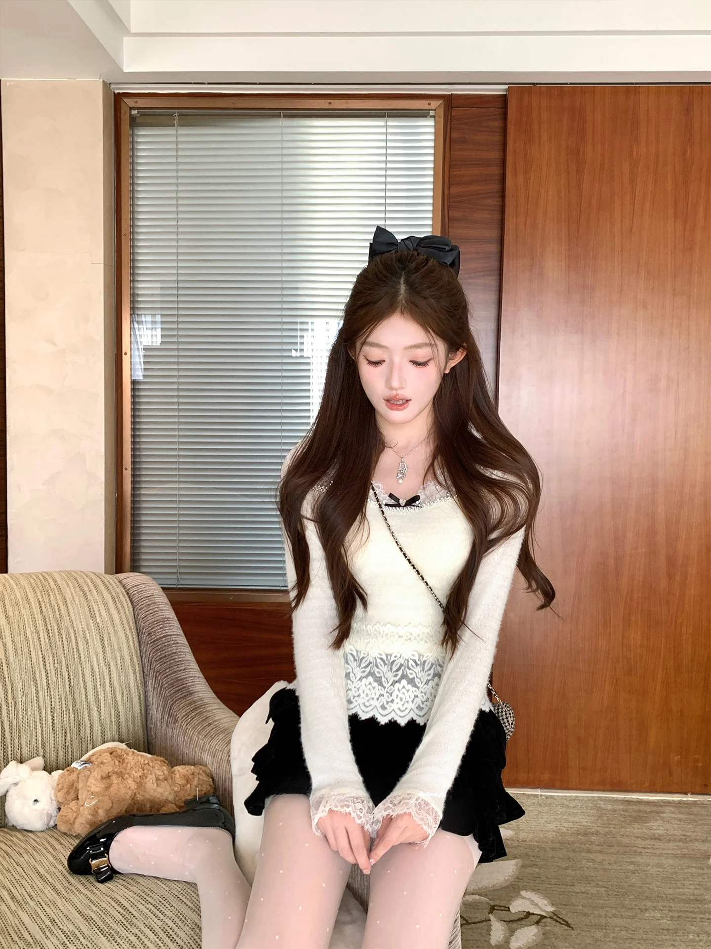 

Женская зимняя облегающая юбка из бархата с высокой талией и оборками, французский стиль, средней длины