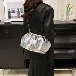 Bolsa de couro de luxo para mulheres, pequena, prateada, dourada, crossbody, embreagem feminina, bolsas femininas, bolsa